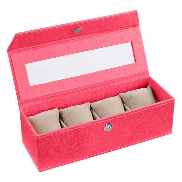 Ecoleatherette Handcrafted 4 Watch Box Watch Organiser Watch Holder Watch case (4WB.D.Pink)