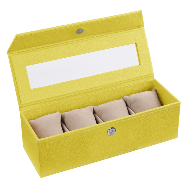Ecoleatherette Handcrafted 4 Watch Box Watch Organiser Watch Holder Watch case (4WB.L.Yellow)