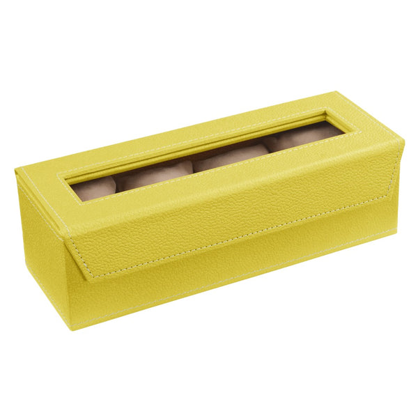 Ecoleatherette Handcrafted 4 Watch Box Watch Organiser Watch Holder Watch case (4WB.L.Yellow)