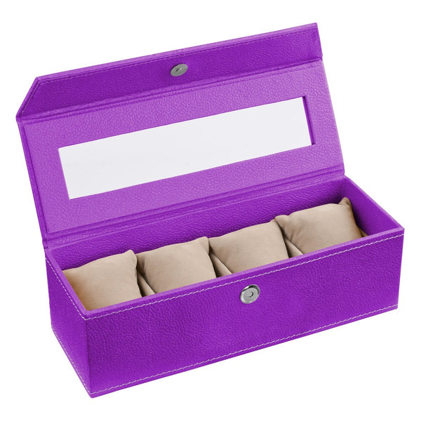 Ecoleatherette Handcrafted 4 Watch Box Watch Organiser Watch Holder Watch case (4WB.Lilac)