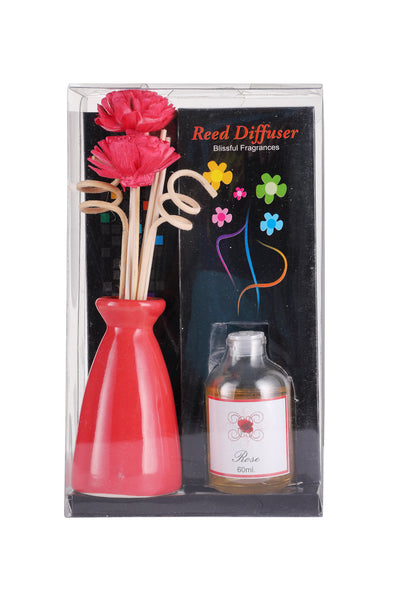 Arofume Reed Diffuser Gift set with Ceramic Pot,Reed Sticks & Oil Long Lasting Scent for for Home Office (Rose  Fragrance)