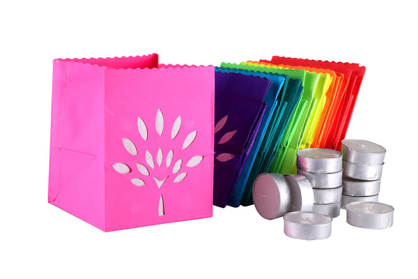 Arofume Paper Lamp with tea lights (small candle). Pack of 12 Paper lamp & 12 Tea lights, Assorted colors
