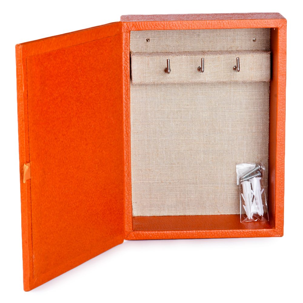 Ecoleatherette Wall Hanging Key Box Key Holder For 3 Key Chain (KHS.B.Orange)