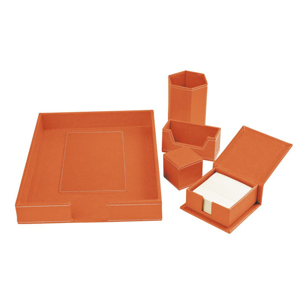 Ecoleatherette 6 Pcs Office Desktop Stationary Gift Set (OFS6.B.ORANGE)