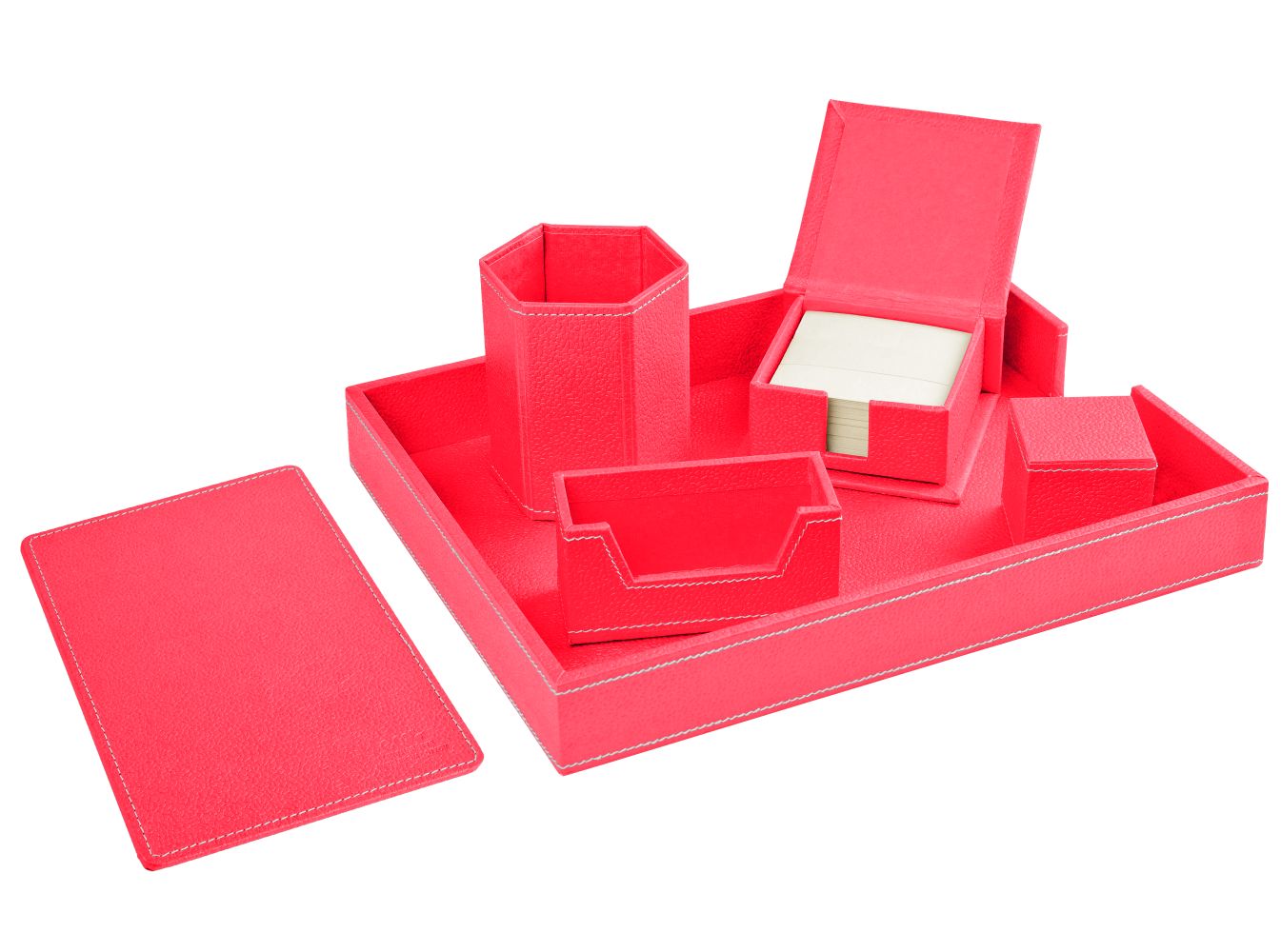 Ecoleatherette 6 Pcs Office Desktop Stationary Gift Set (OFS6.D.Pink)