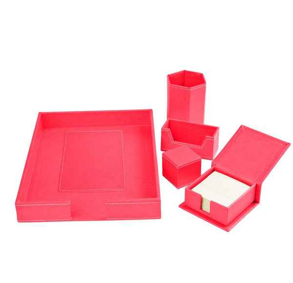 Ecoleatherette 6 Pcs Office Desktop Stationary Gift Set (OFS6.D.Pink)