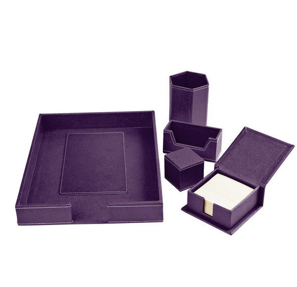 Ecoleatherette 6 Pcs Office Desktop Stationary Gift Set (Wine)